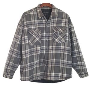 VTG Anchor Blue Mens Flannel Shirt Jacket Shacket XL Gray Plaid Quilted Lined